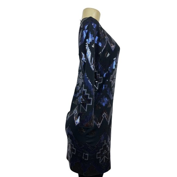 Express Women’s Black and Blue Sequined Dress Sz M - Picture 2 of 9